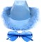 4E’s Novelty Light Blue Cowboy Hat with Feathers & with Heart Shaped Glasses for Rodeo Parties & Dress Up Costumes